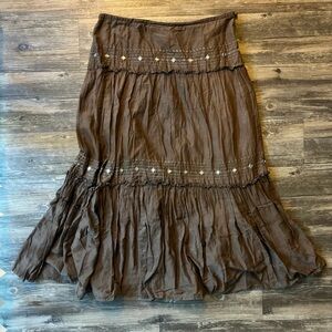 Y2K Brown Tiered Embroidered Maxi Skirt